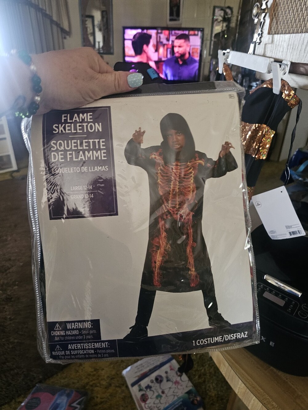 Flame Skeleton Kids Costume - Black with Fiery Orange Skeleton